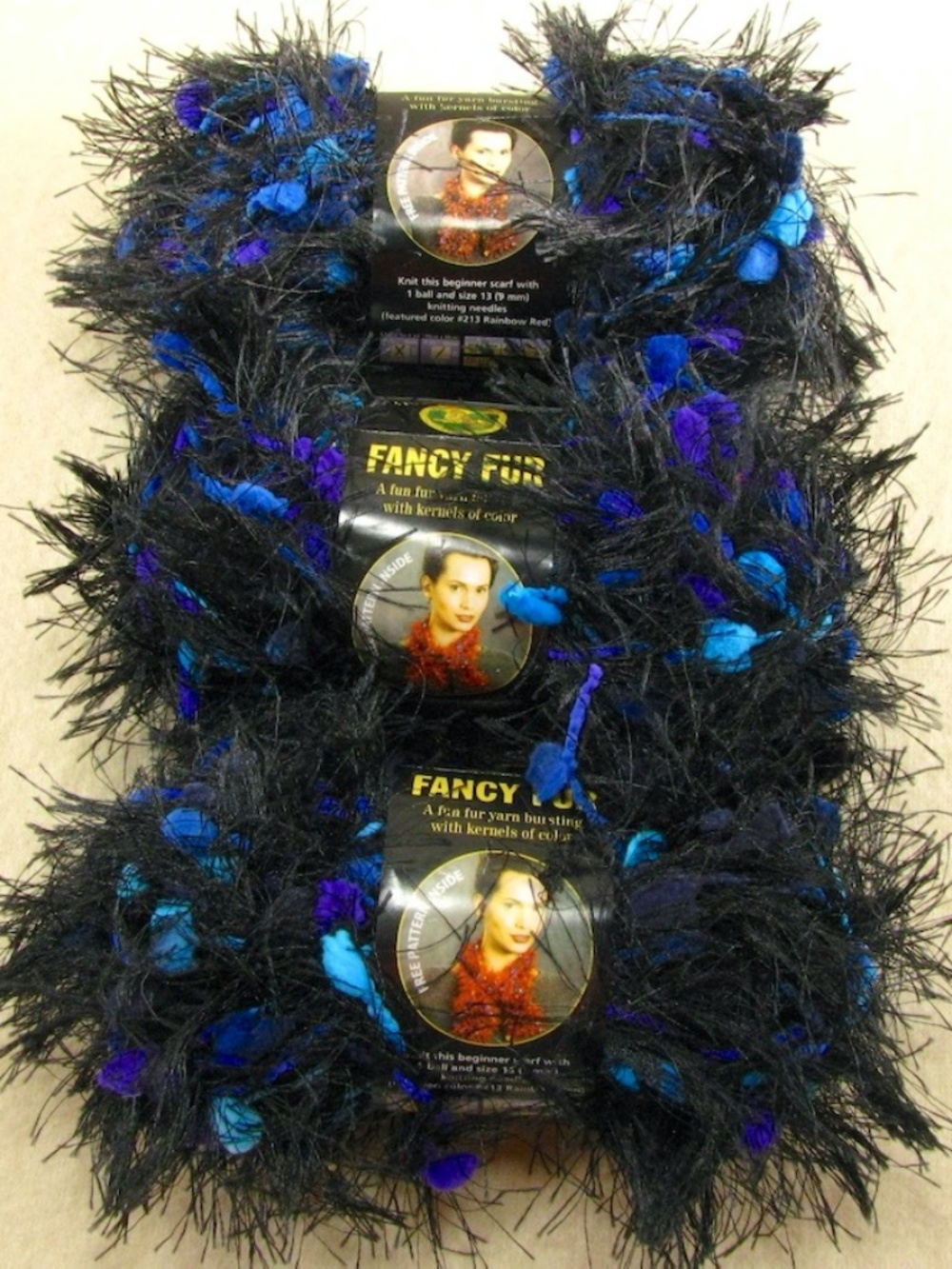 Lion Brand Fancy Fur Yarn Stained Glass Black Pompom Eyelash 50g 39yds Lot of 3
